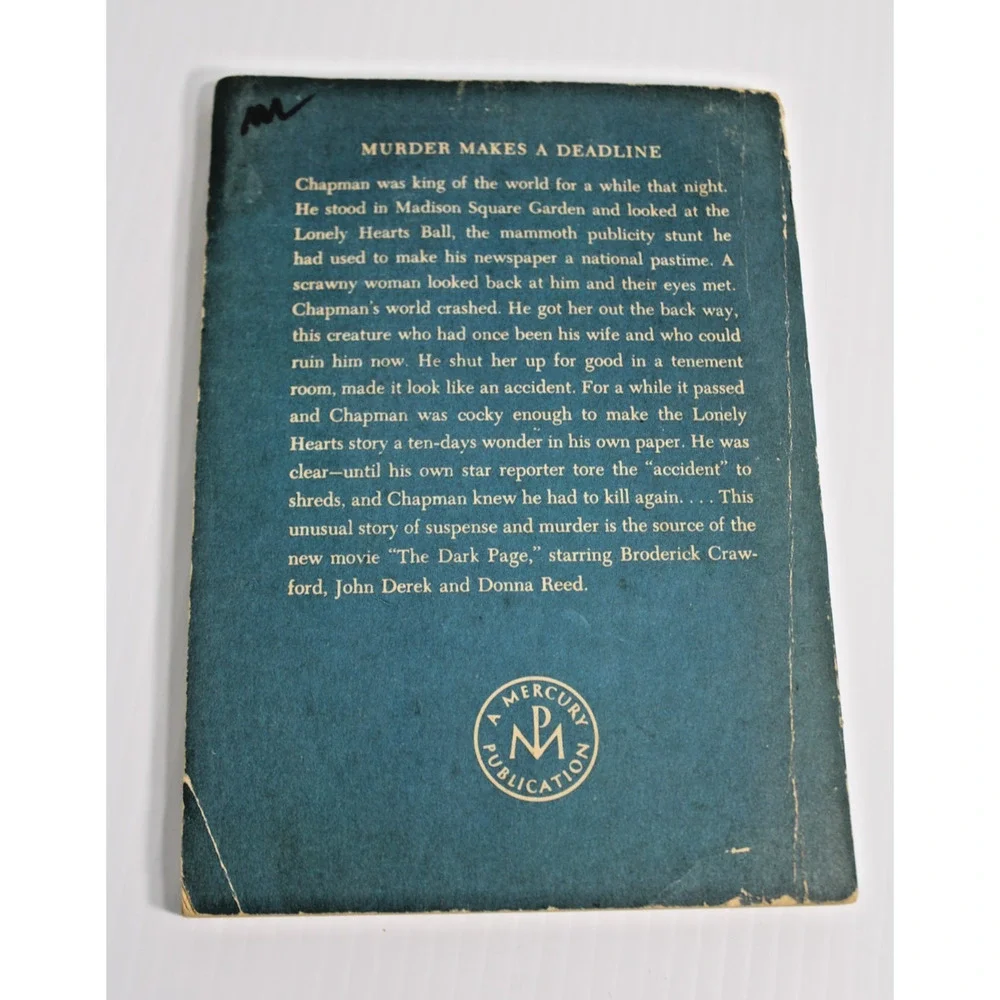 RARE Vintage 1951 Murder Makes a Deadline Samuel Fuller The Dark Page Mystery